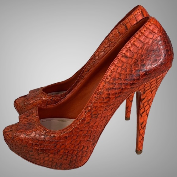 MIU MIU Python Embossed Peek A Boo Toe Heels - Picture 7 of 11
